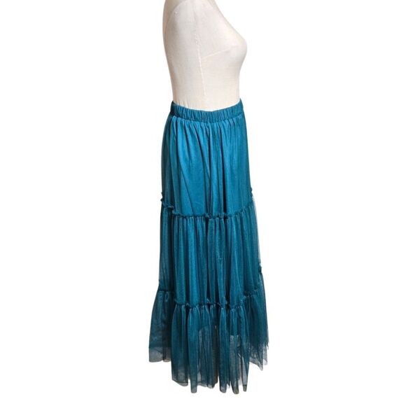INA Teal Blue Green Peasant Mesh Maxi Skirt - Picture 3 of 8